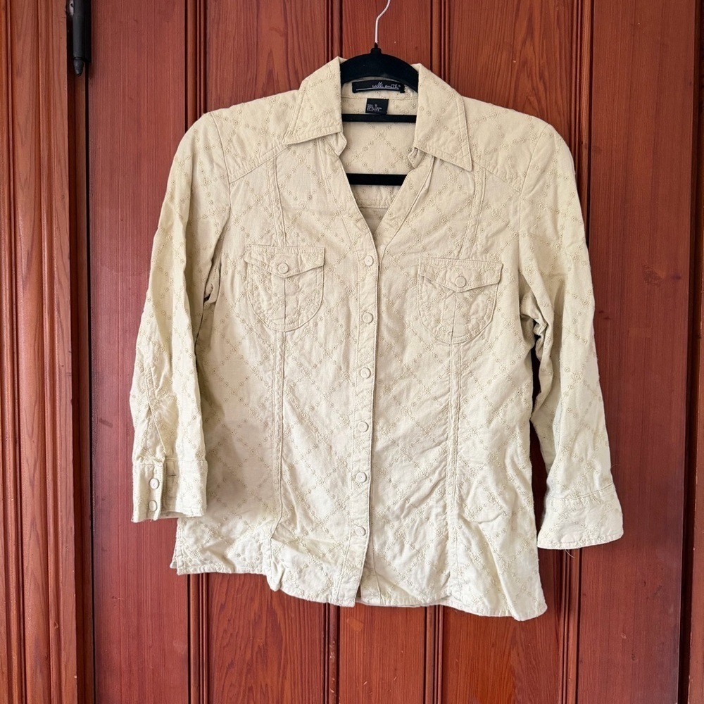 Willi Smith Light Green Linen Button Down Top Size Small